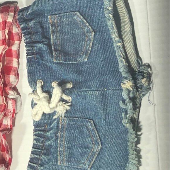 Build-A-Bear Hello Kitty Outfit Set Gingham Ruffled Top Denim Skirt Red/White OS - Picture 9 of 10